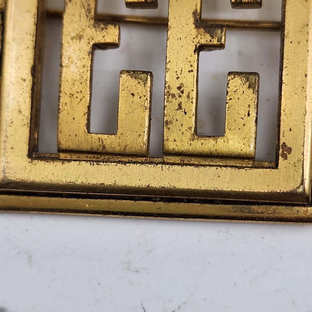 Monocraft Vintage 1930 Gold Tone Green Glass Geometric Art Deco Brooch Pin Retro - Picture 4 of 9